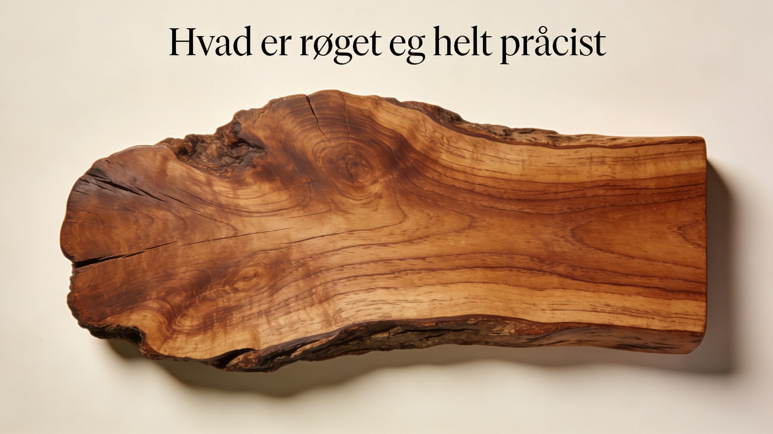 Et stykke af en smuk, røget egetræsplanke med synlige årringe og en naturlig rustik kant.